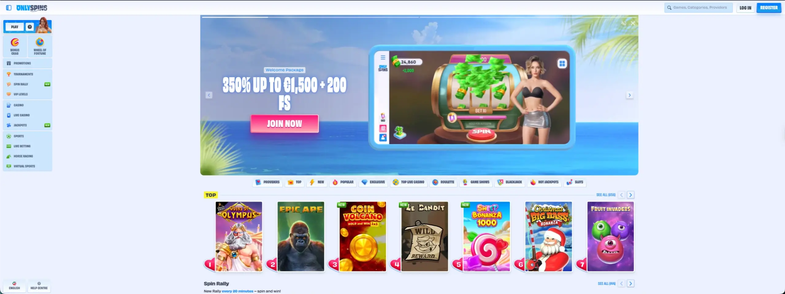 Onlyspins Casino - GCC landing page with slots