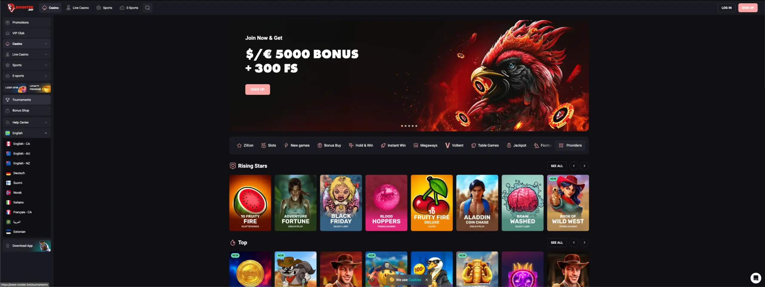 Rooster.bet Casino - EN landing page with slots